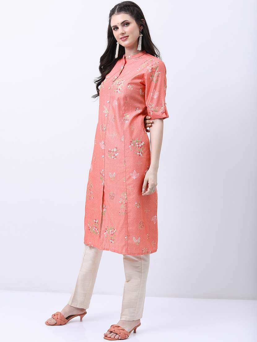 women three quarter sleeve printed a-line kurta - 21486695 -  Standard Image - 1