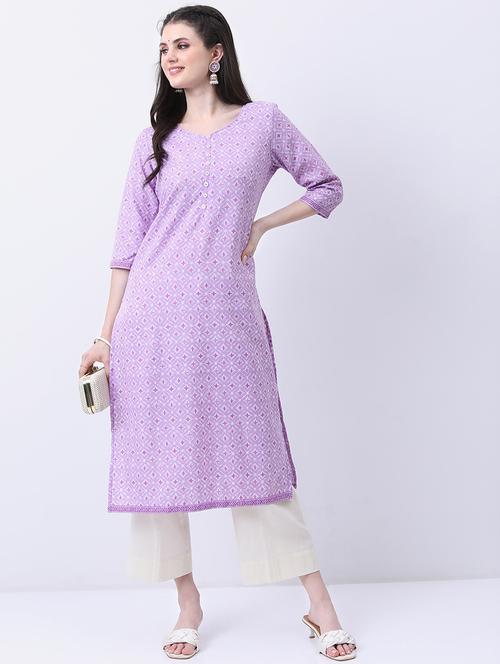 women three quarter sleeve printed a-line kurta - 21486697 -  Standard Image - 0