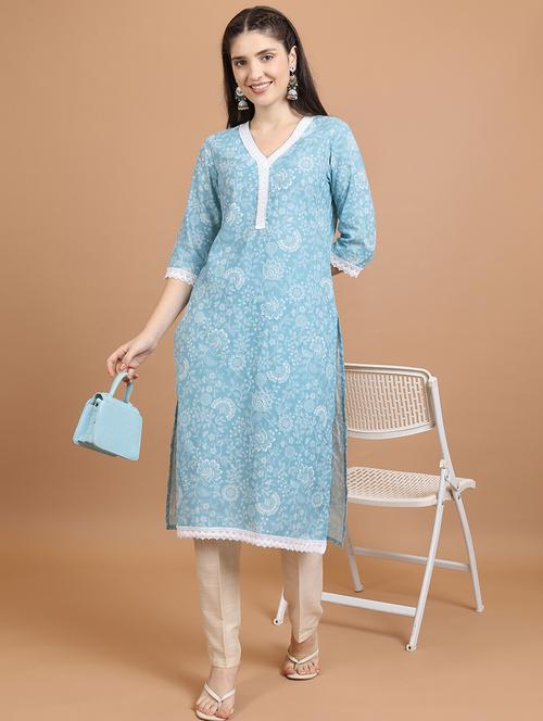 women three quarter sleeve printed a-line kurta - 21486700 -  Standard Image - 0