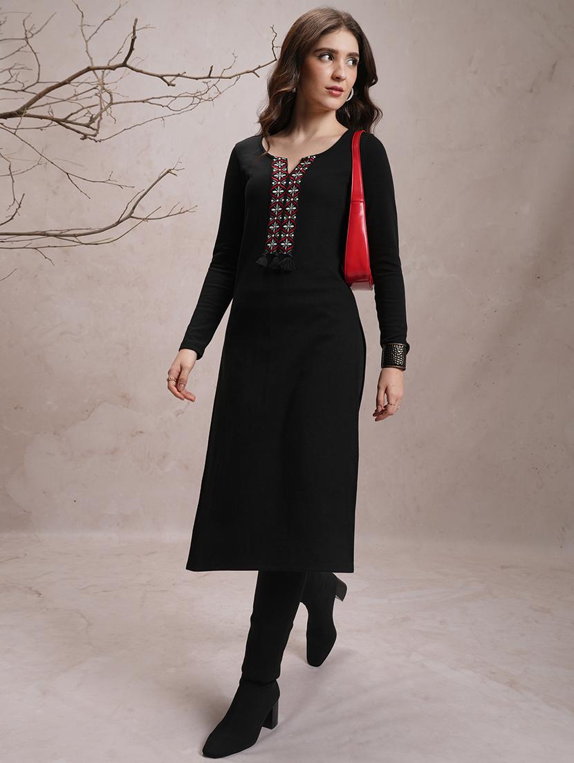 black embroidered a-line kurta - 21486702 -  Zoom Image - 0