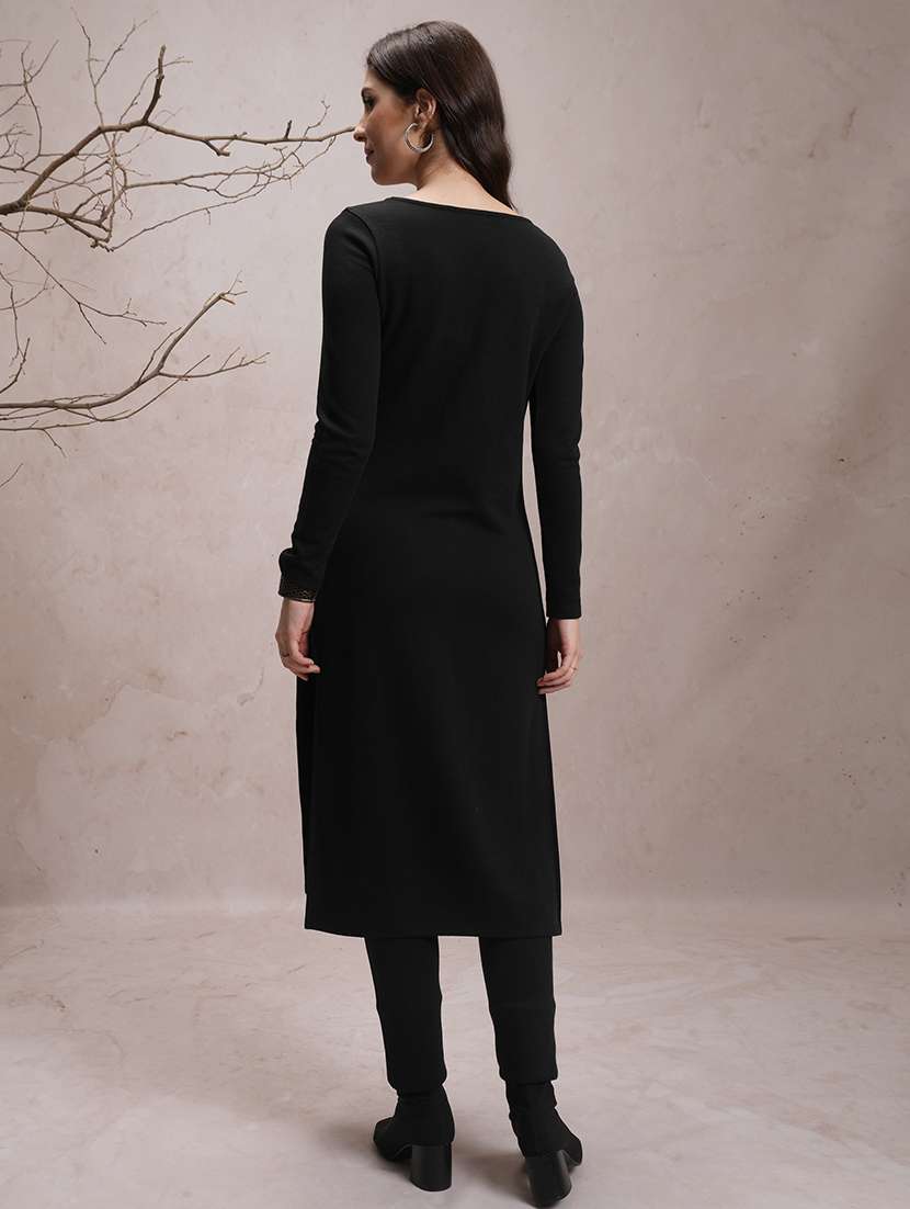 Black Embroidered A Line Kurta