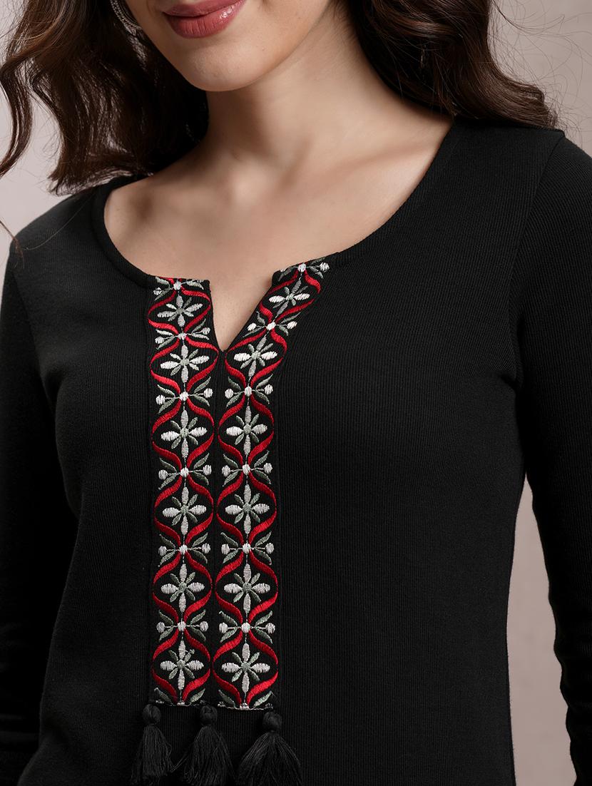 black embroidered a-line kurta - 21486702 - Standard Image - 4