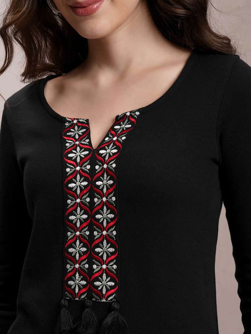 Black Embroidered A Line Kurta
