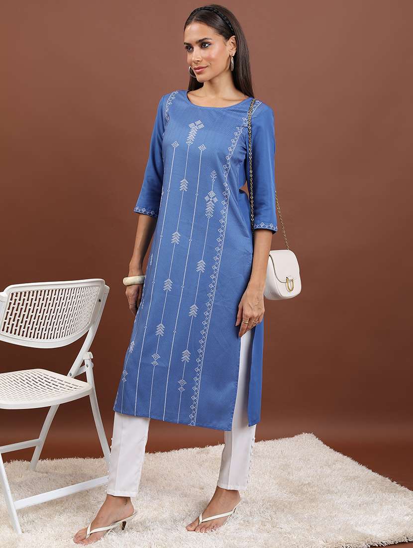 women three quarter sleeve printed a-line kurta - 21486703 -  Standard Image - 1
