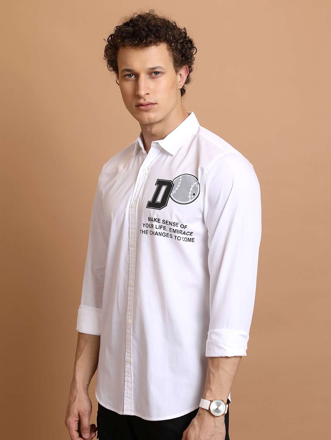 men collared typographic printed casual shirt - 21486709 -  Standard Image - 1