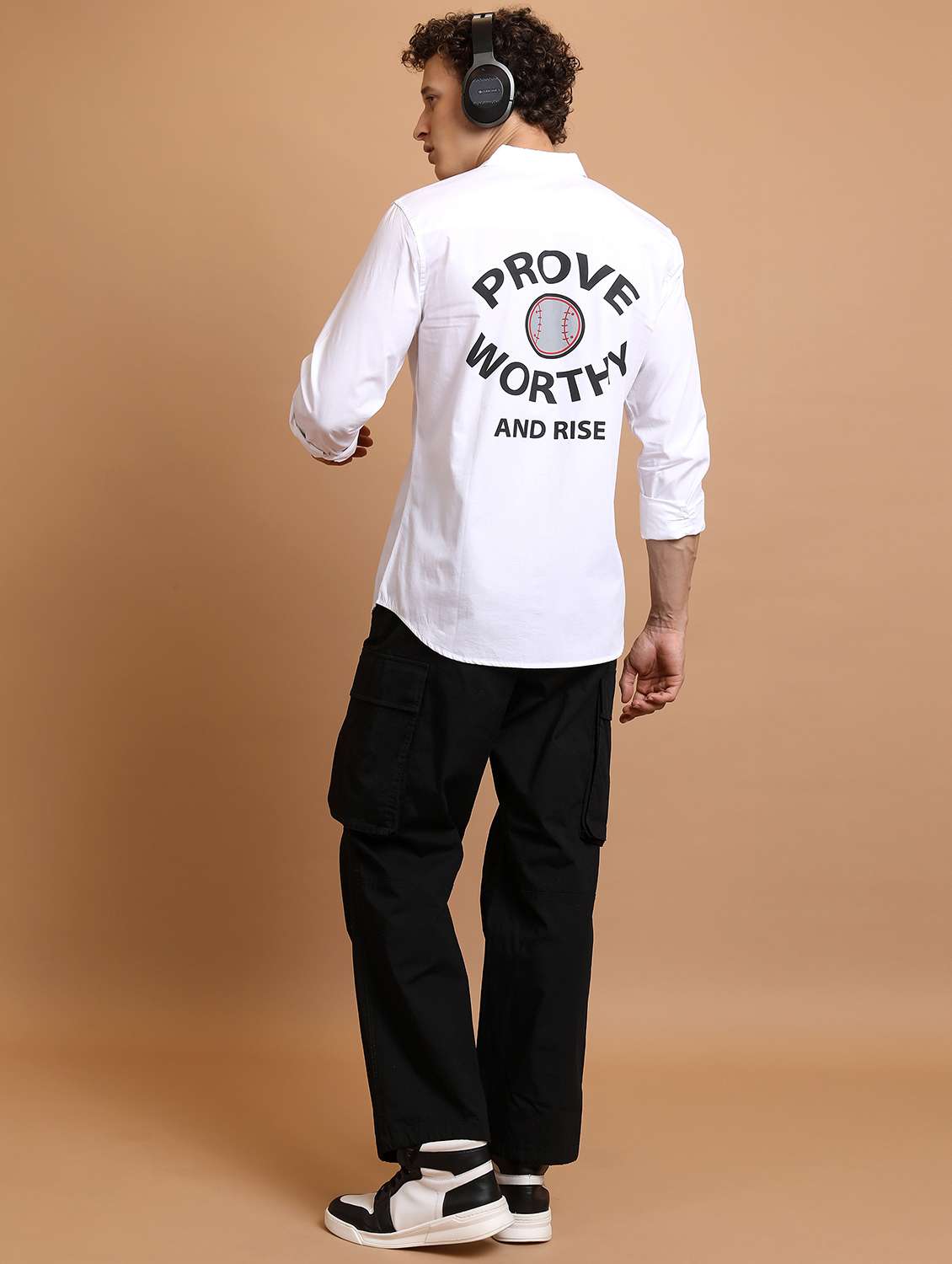 men collared typographic printed casual shirt - 21486709 -  Standard Image - 4