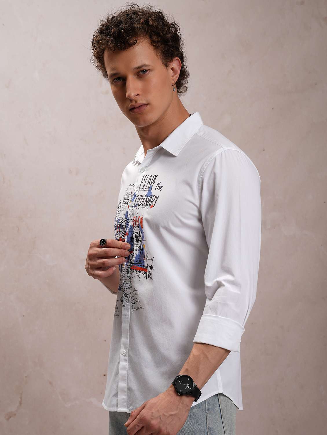 men collared graphic printed casual shirt - 21486711 - Standard Image - 1
