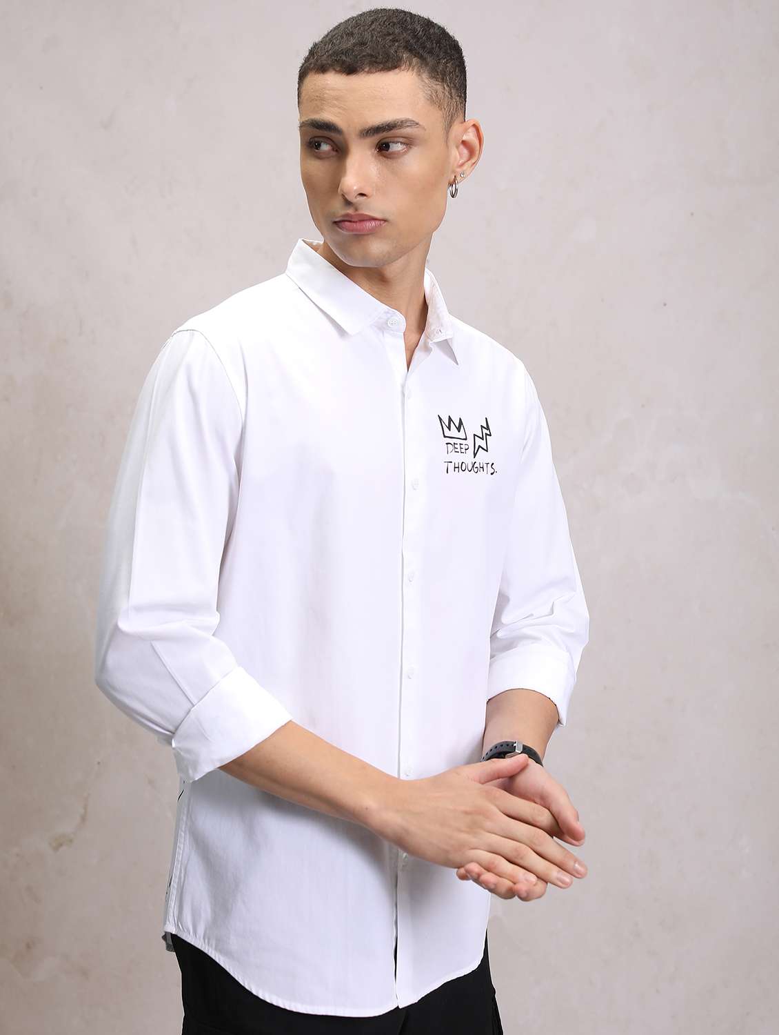 men collared typographic printed casual shirt - 21486712 -  Standard Image - 1
