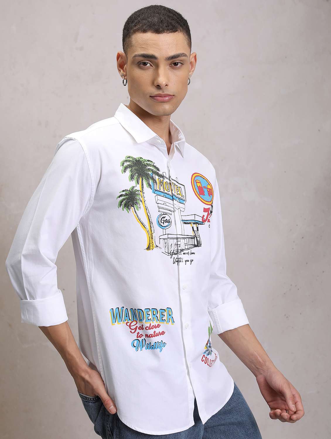 men collared graphic printed casual shirt - 21486713 -  Standard Image - 1