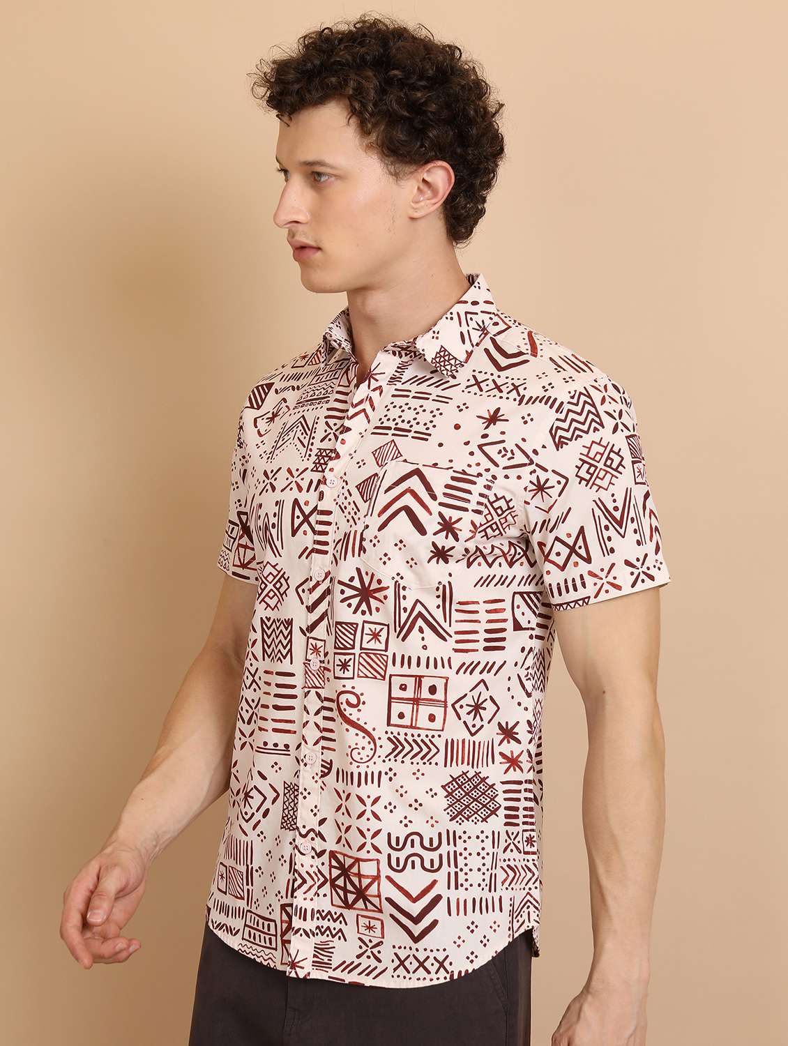 men collared printed casual shirt - 21486716 -  Standard Image - 1