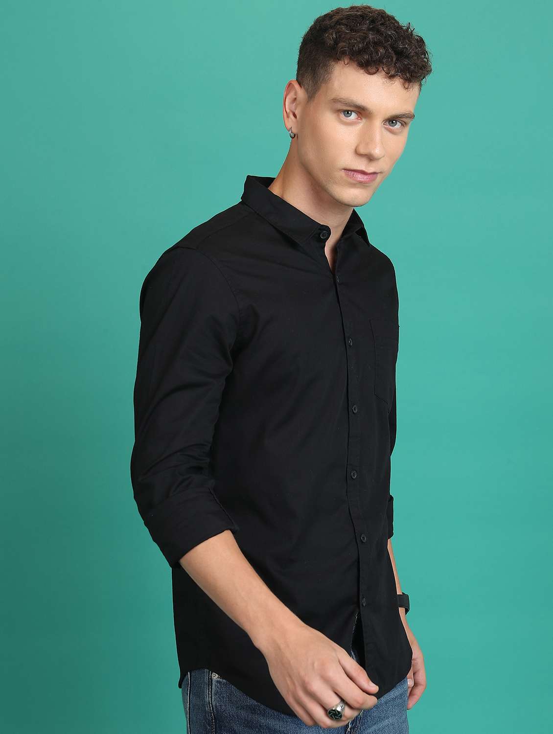 men black typography casual shirt - 21486724 -  Standard Image - 1