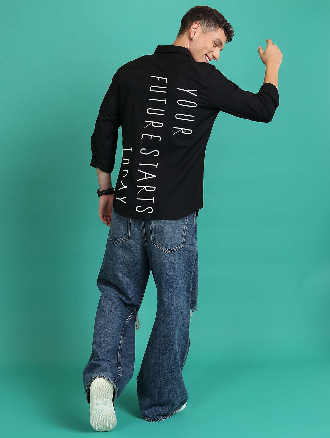 men black typography casual shirt - 21486724 -  Standard Image - 4