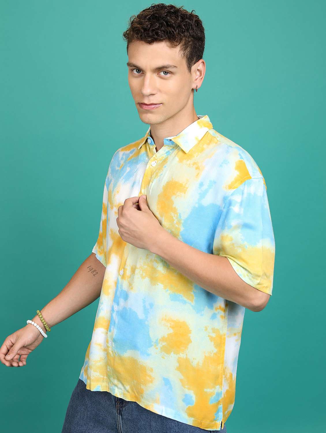 men collared tie & dye casual shirt - 21486732 -  Standard Image - 1