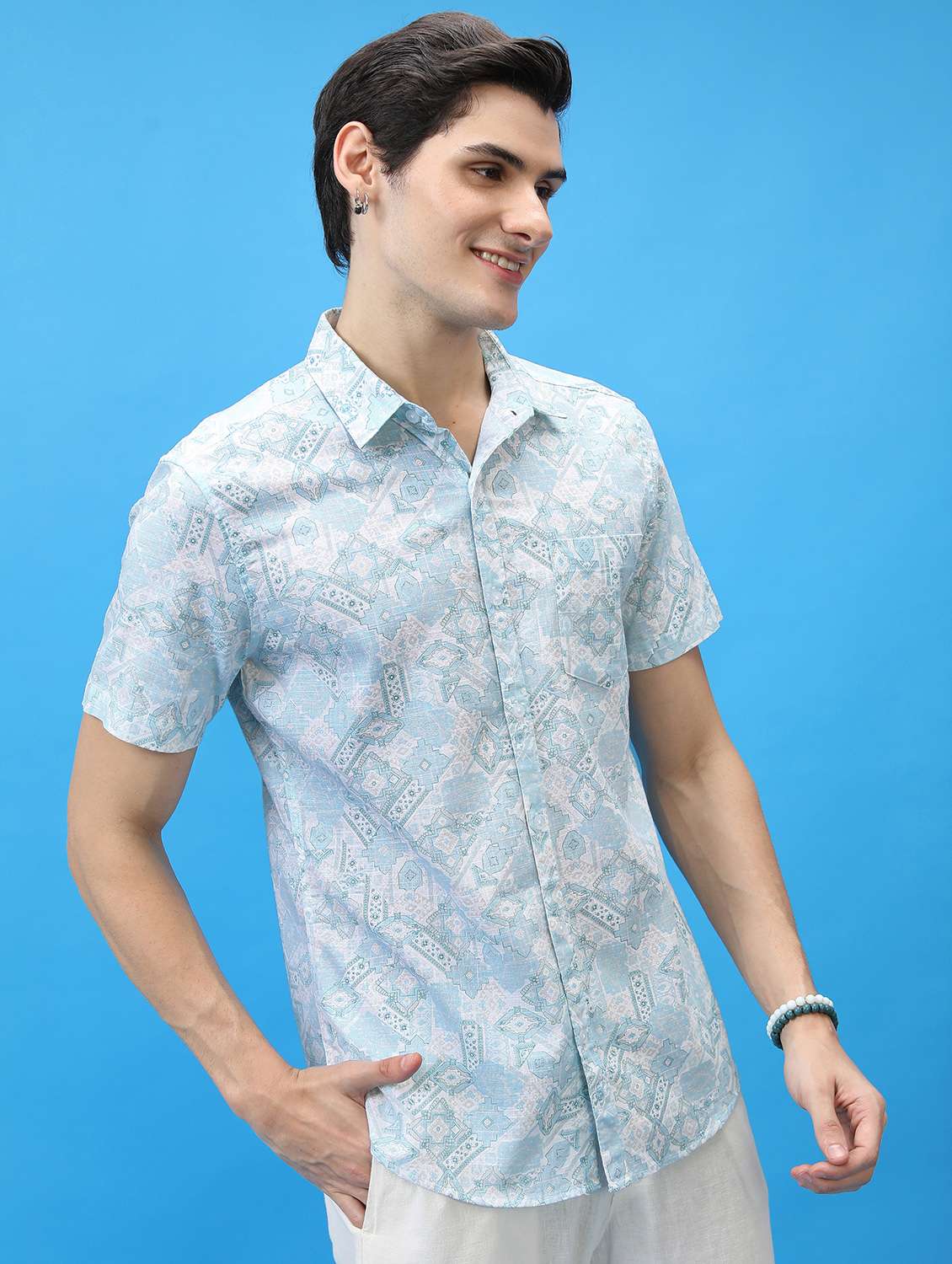 men collared printed casual shirt - 21486743 - Standard Image - 1