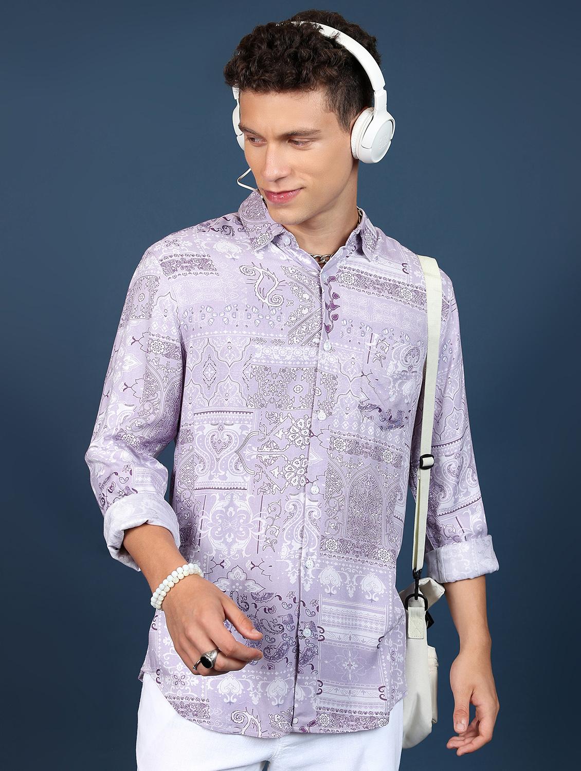 men collared printed casual shirt