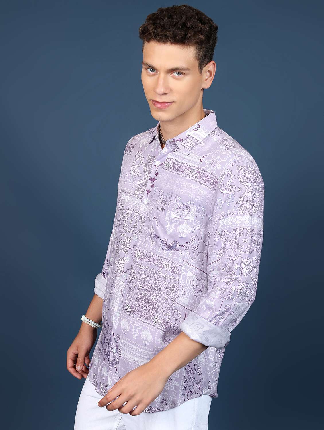 men collared printed casual shirt - 21486744 - Standard Image - 1
