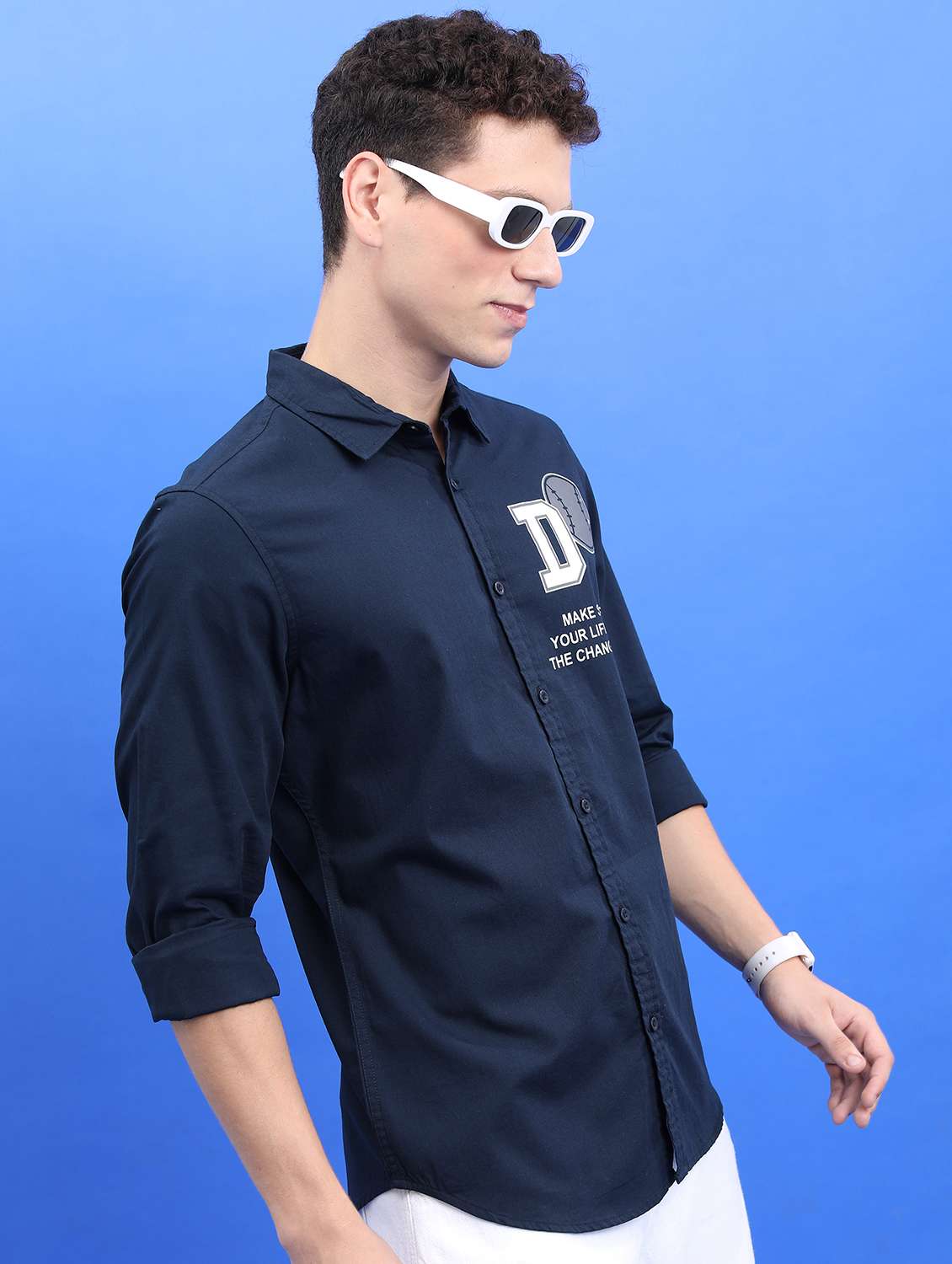 men collared typographic printed casual shirt - 21486783 -  Standard Image - 1