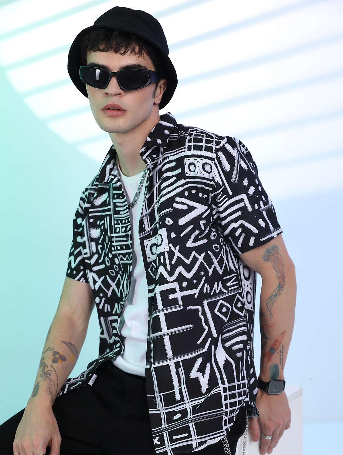 men collared printed casual shirt - 21486793 -  Standard Image - 1