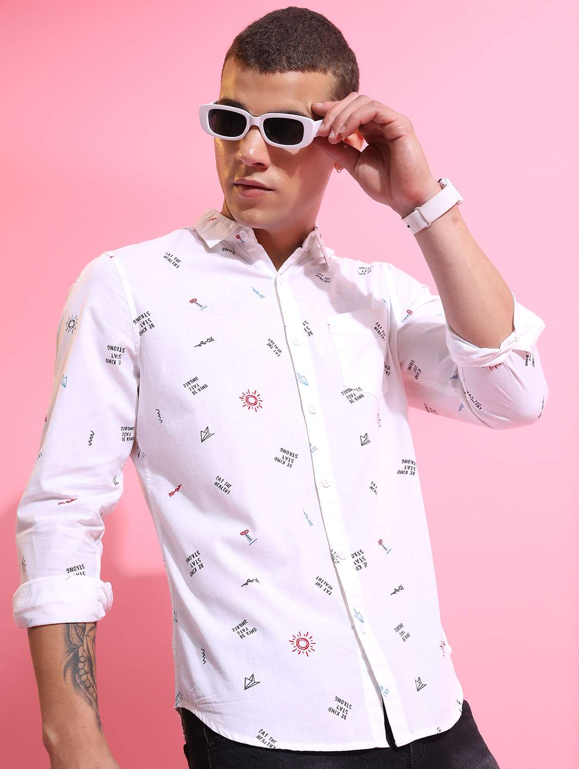 men collared printed casual shirt - 21486804 -  Standard Image - 1