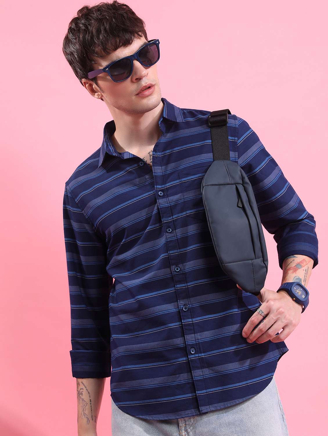 men collared stripes casual shirt