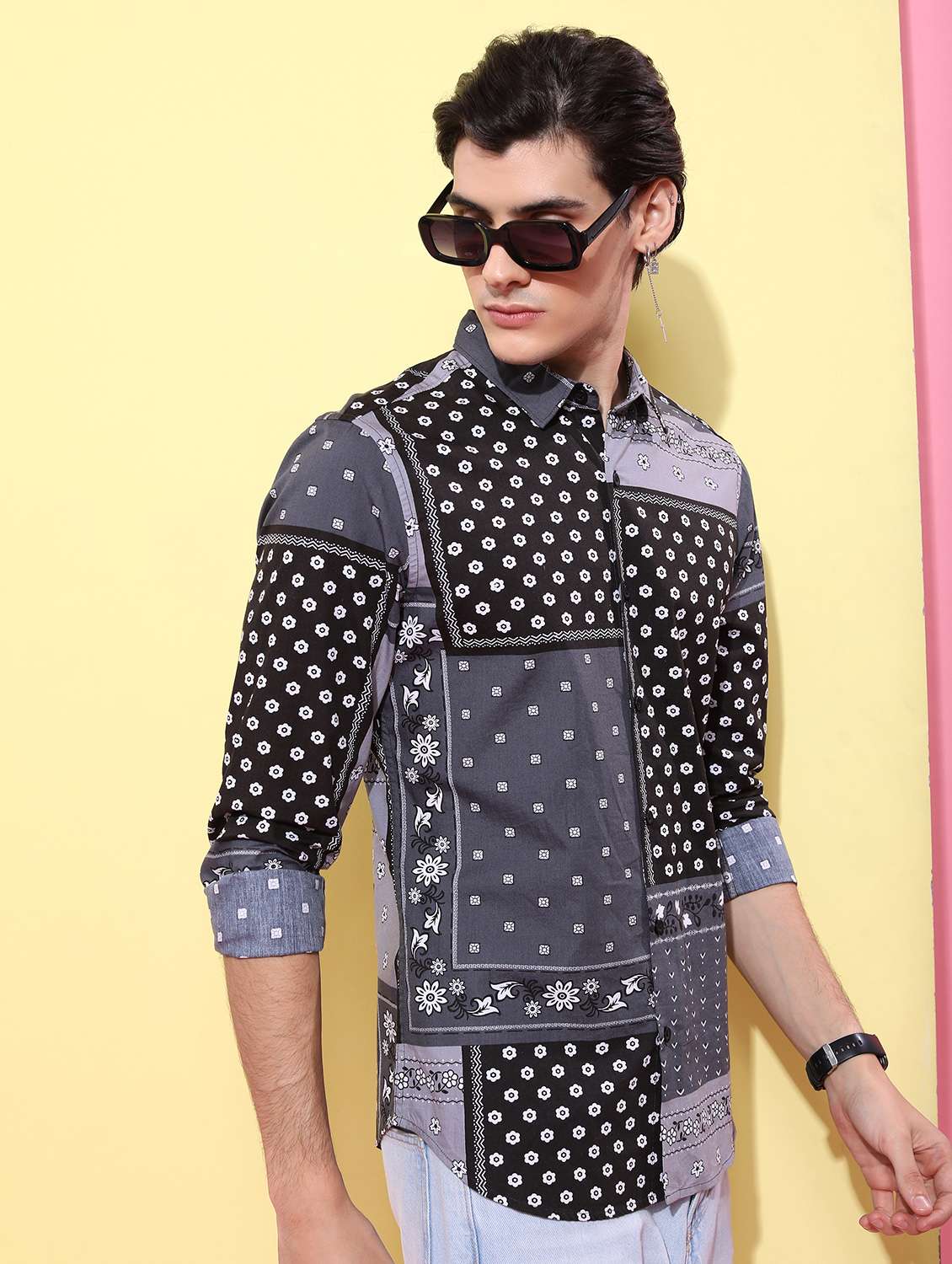 men collared printed casual shirt - 21486807 -  Standard Image - 1