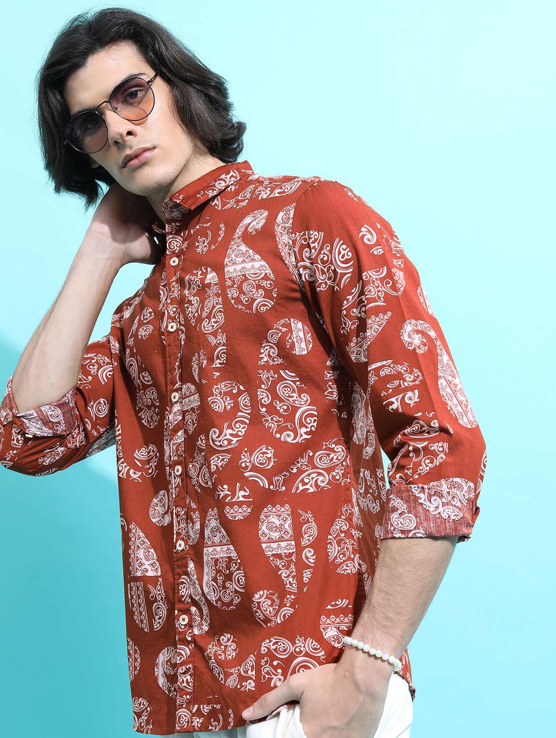men collared printed casual shirt - 21486818 -  Standard Image - 1