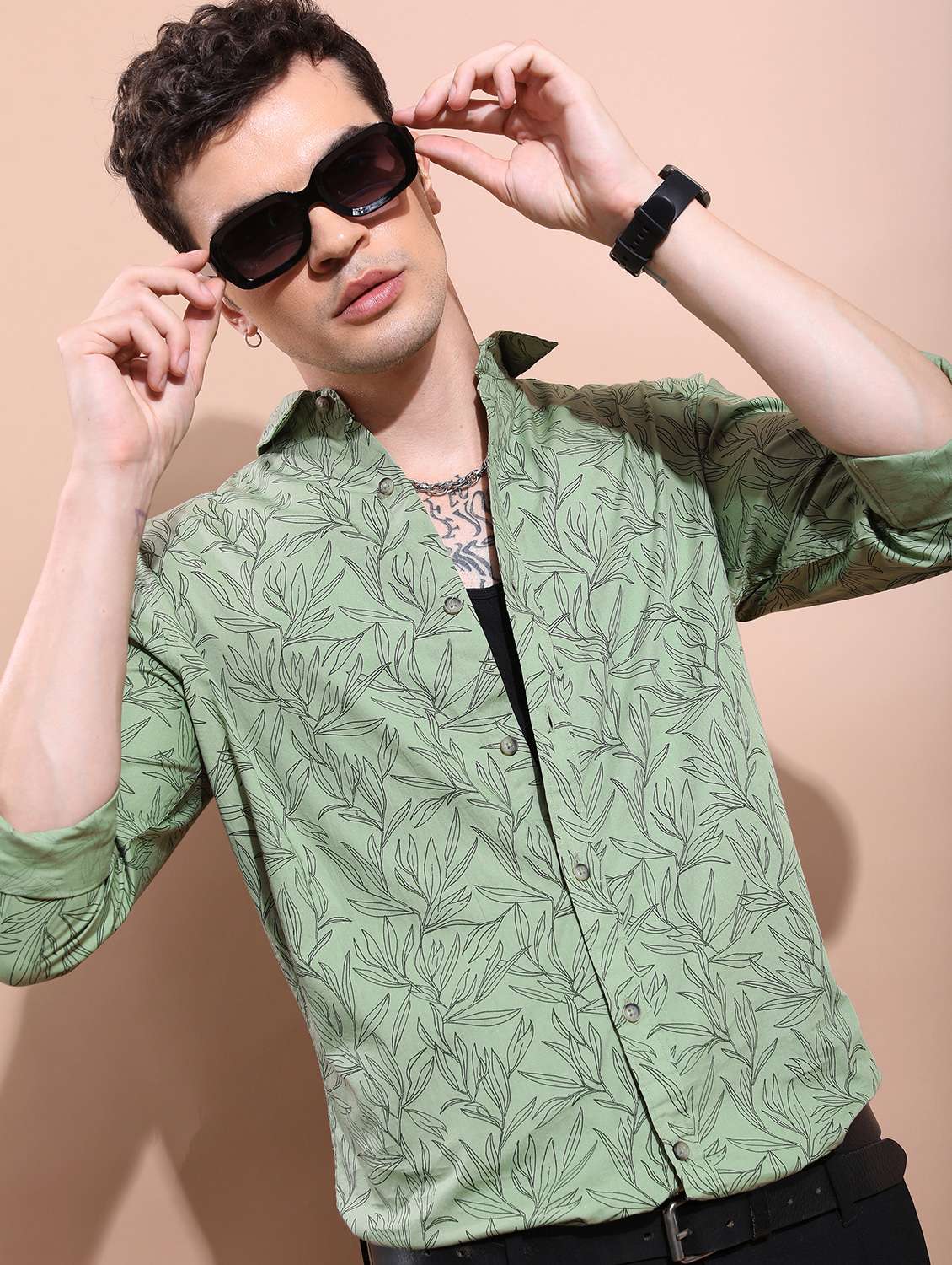 men collared printed casual shirt