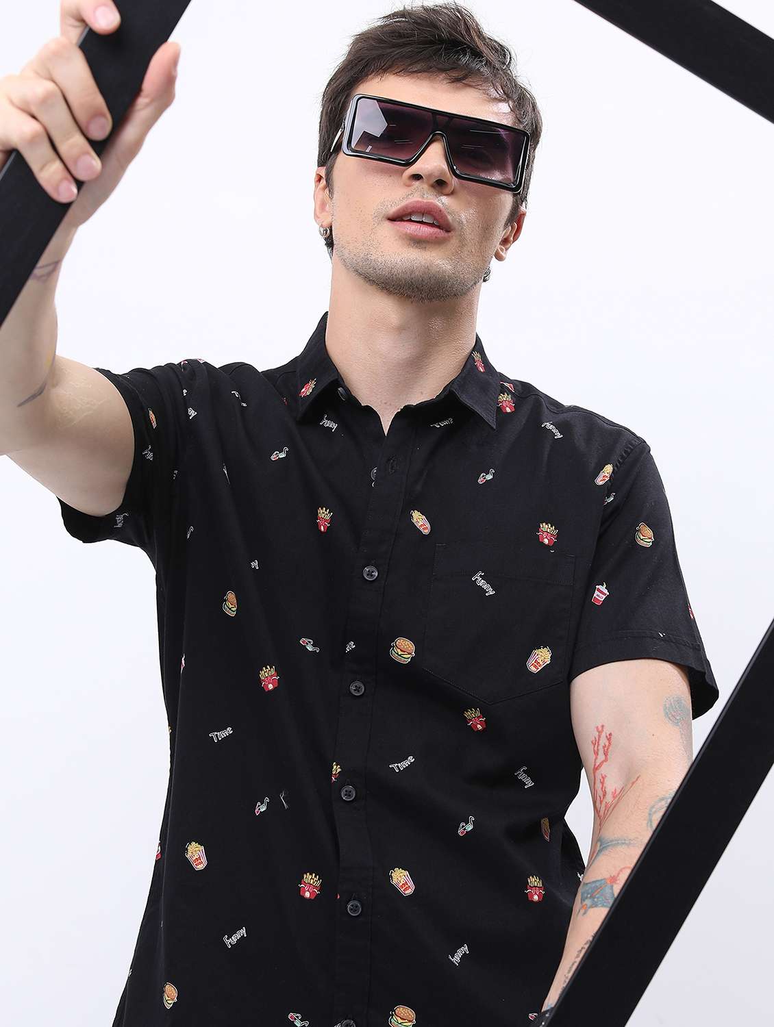 men collared printed casual shirt - 21486847 -  Standard Image - 1