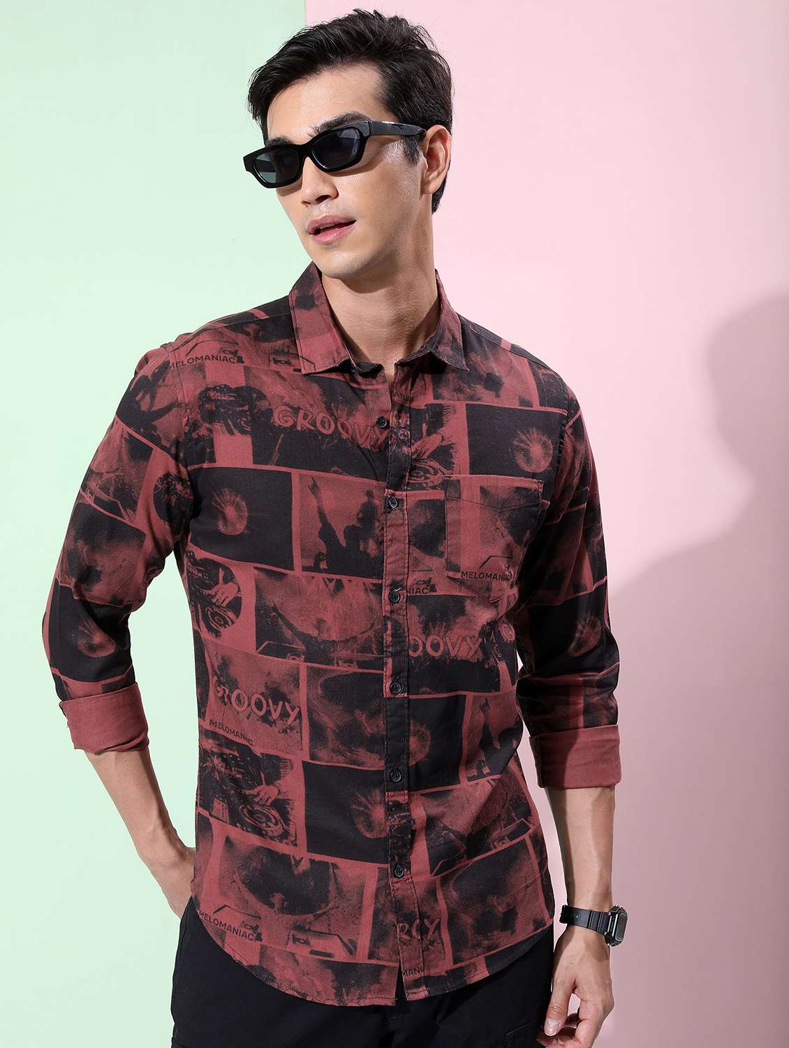 men collared printed casual shirt
