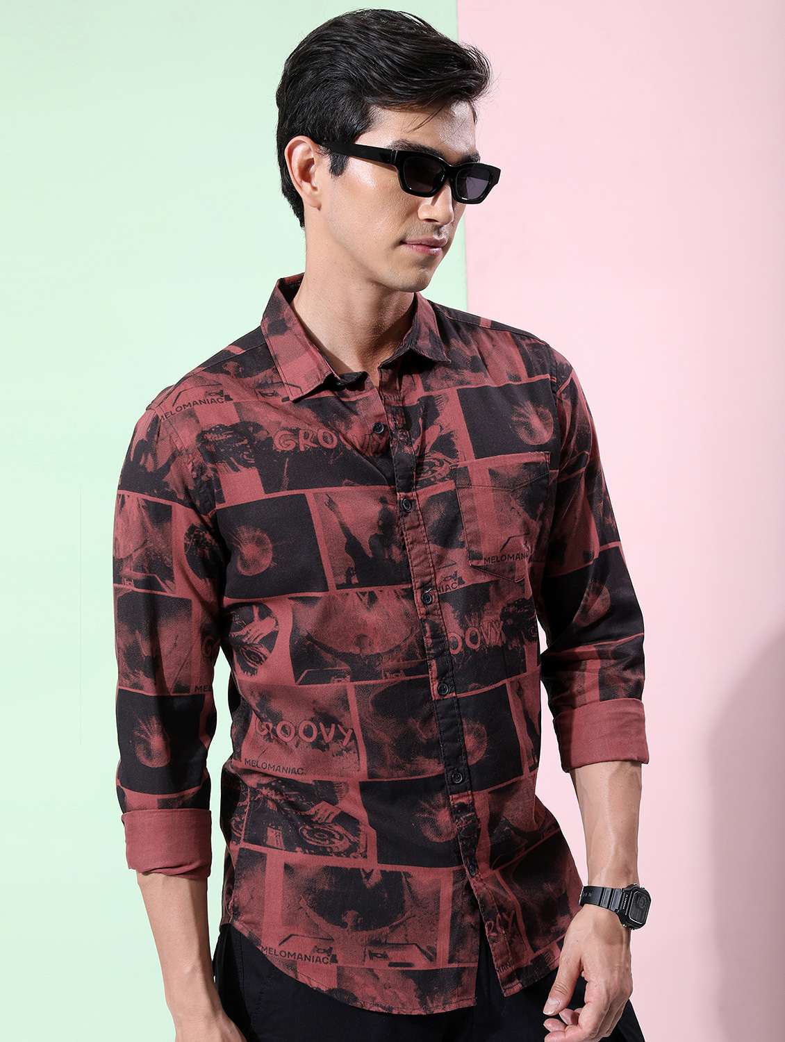 men collared printed casual shirt - 21486850 -  Standard Image - 1