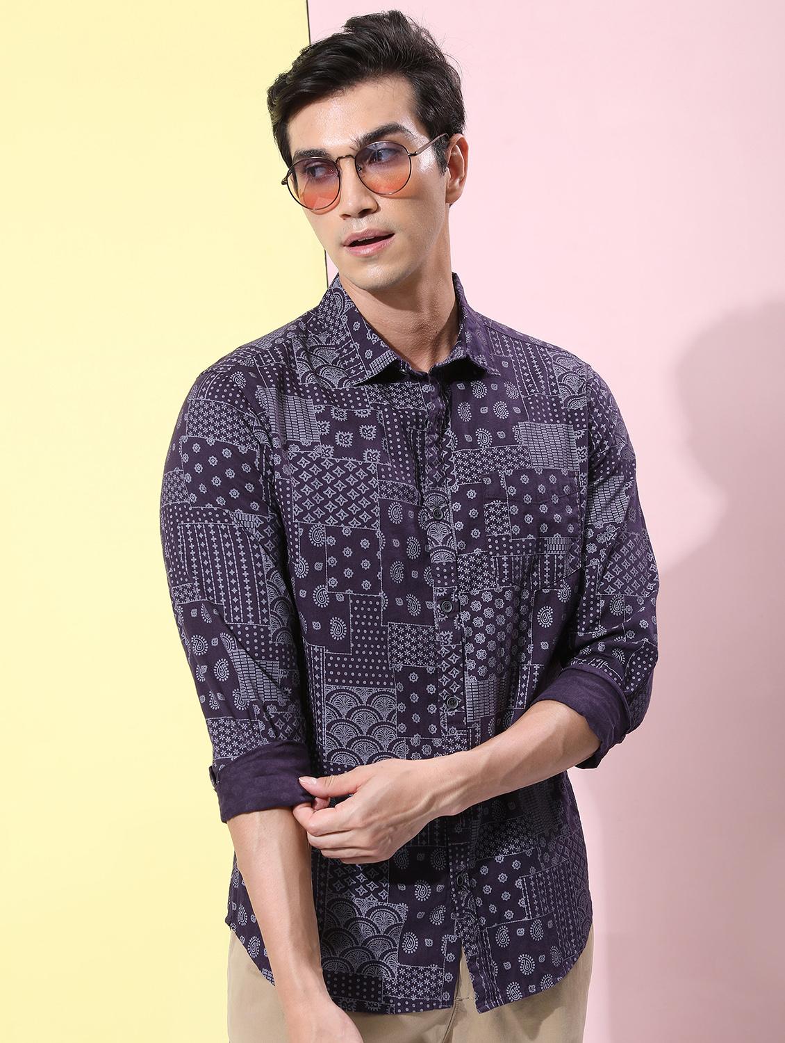 men collared printed casual shirt