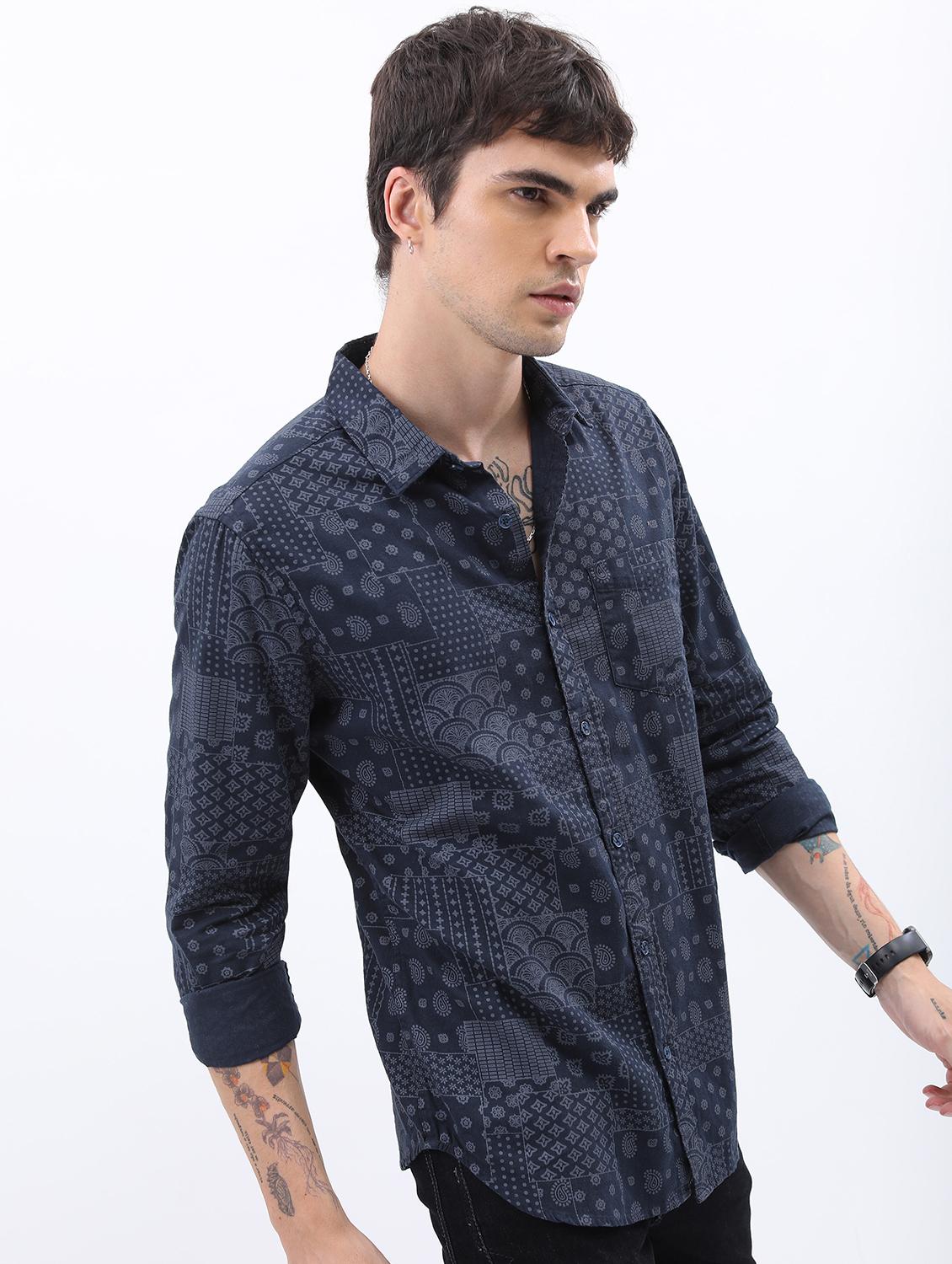 men collared printed casual shirt