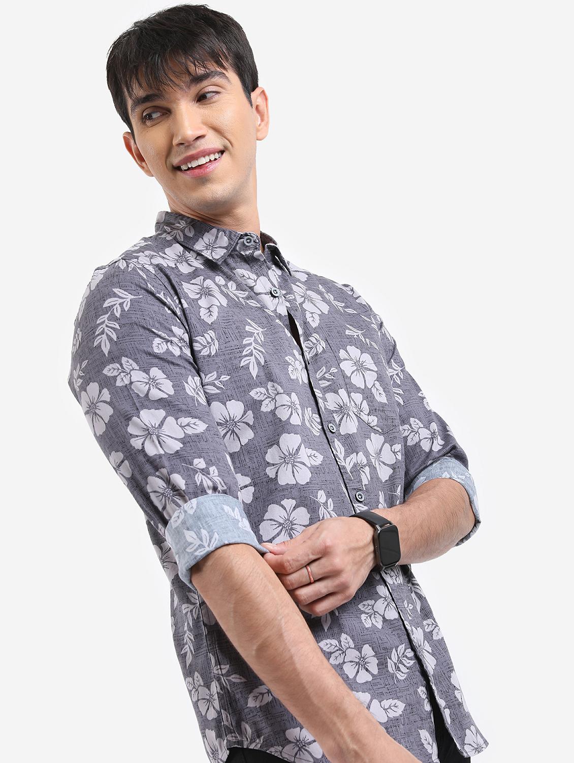 men grey collared neck casual shirts - 21486870 -  Standard Image - 1