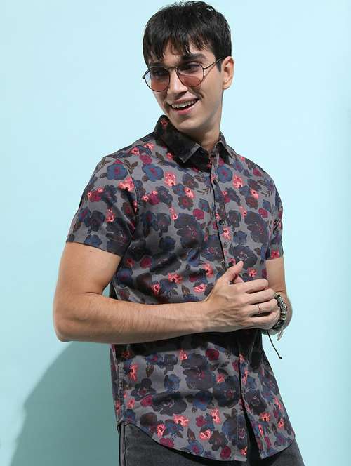 men grey collared neck casual shirts - 21486875 -  Standard Image - 0