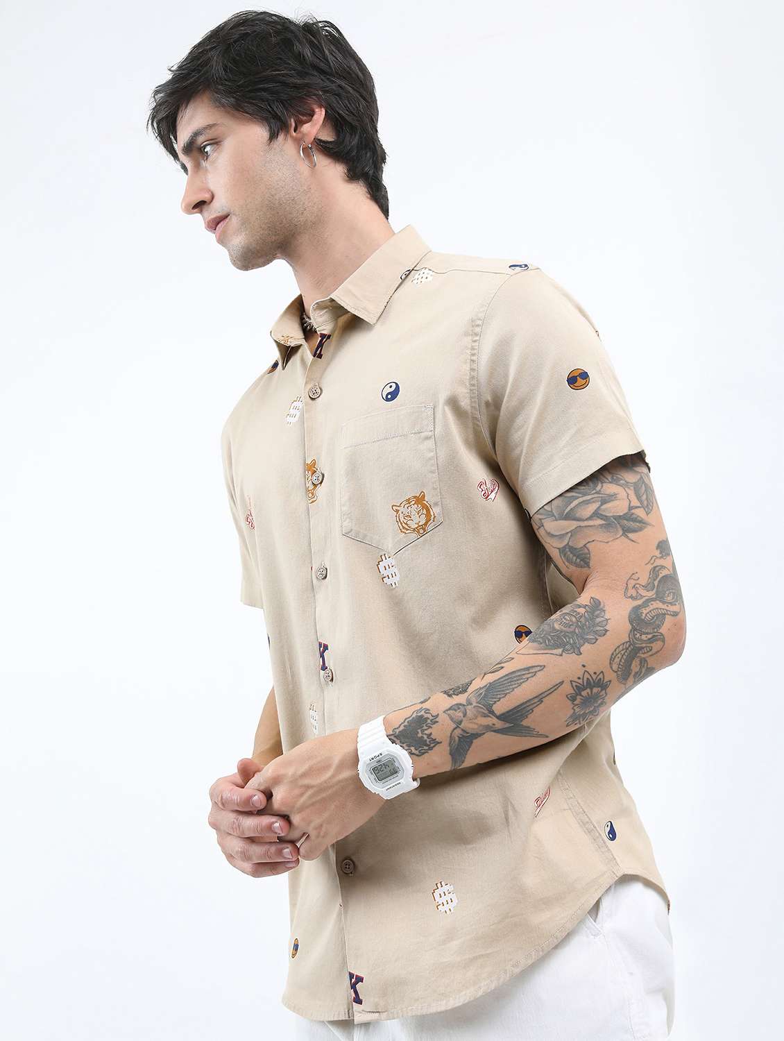 men beige collared neck casual shirts - 21486896 -  Standard Image - 1