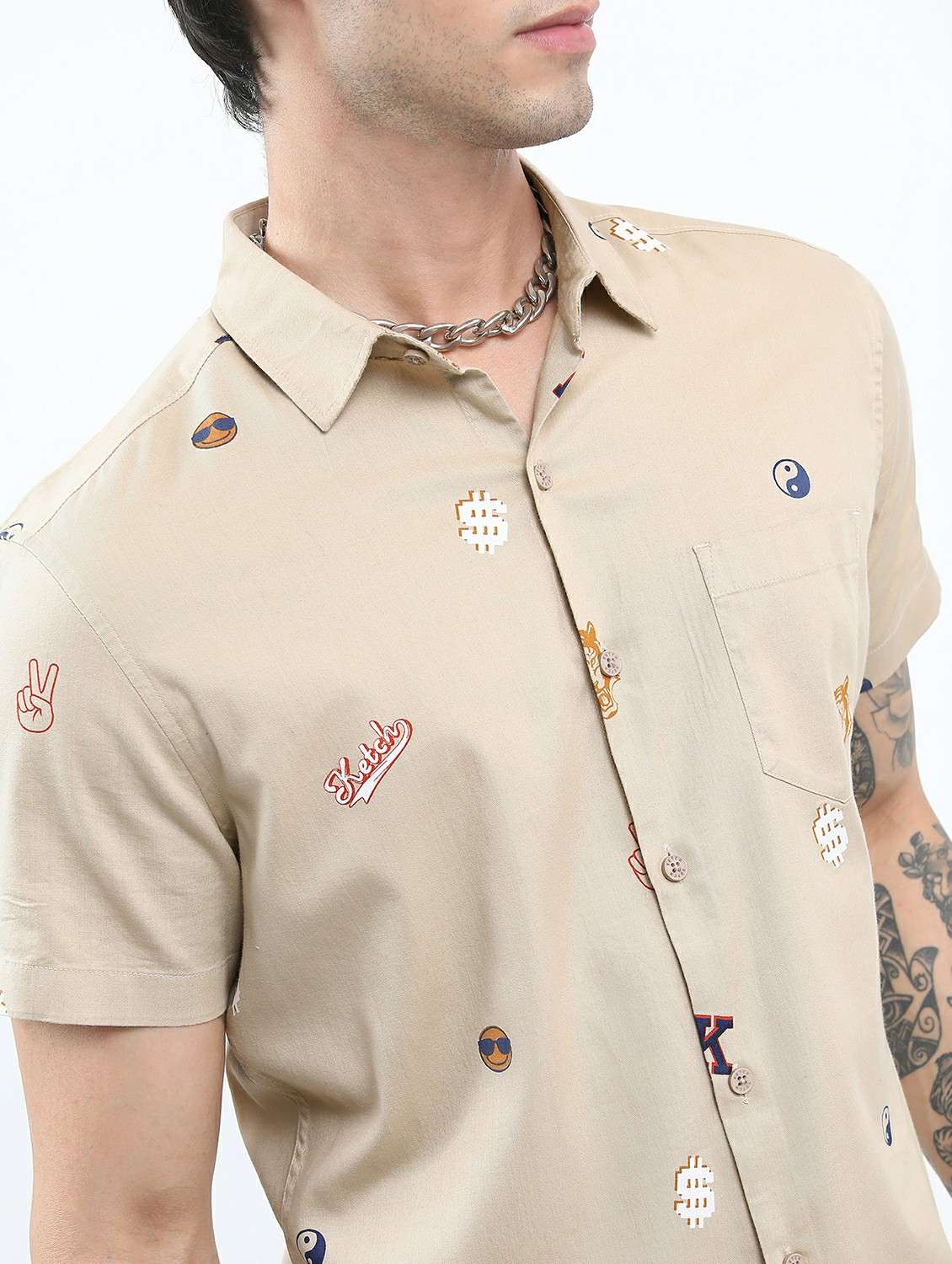men beige collared neck casual shirts - 21486896 -  Standard Image - 4