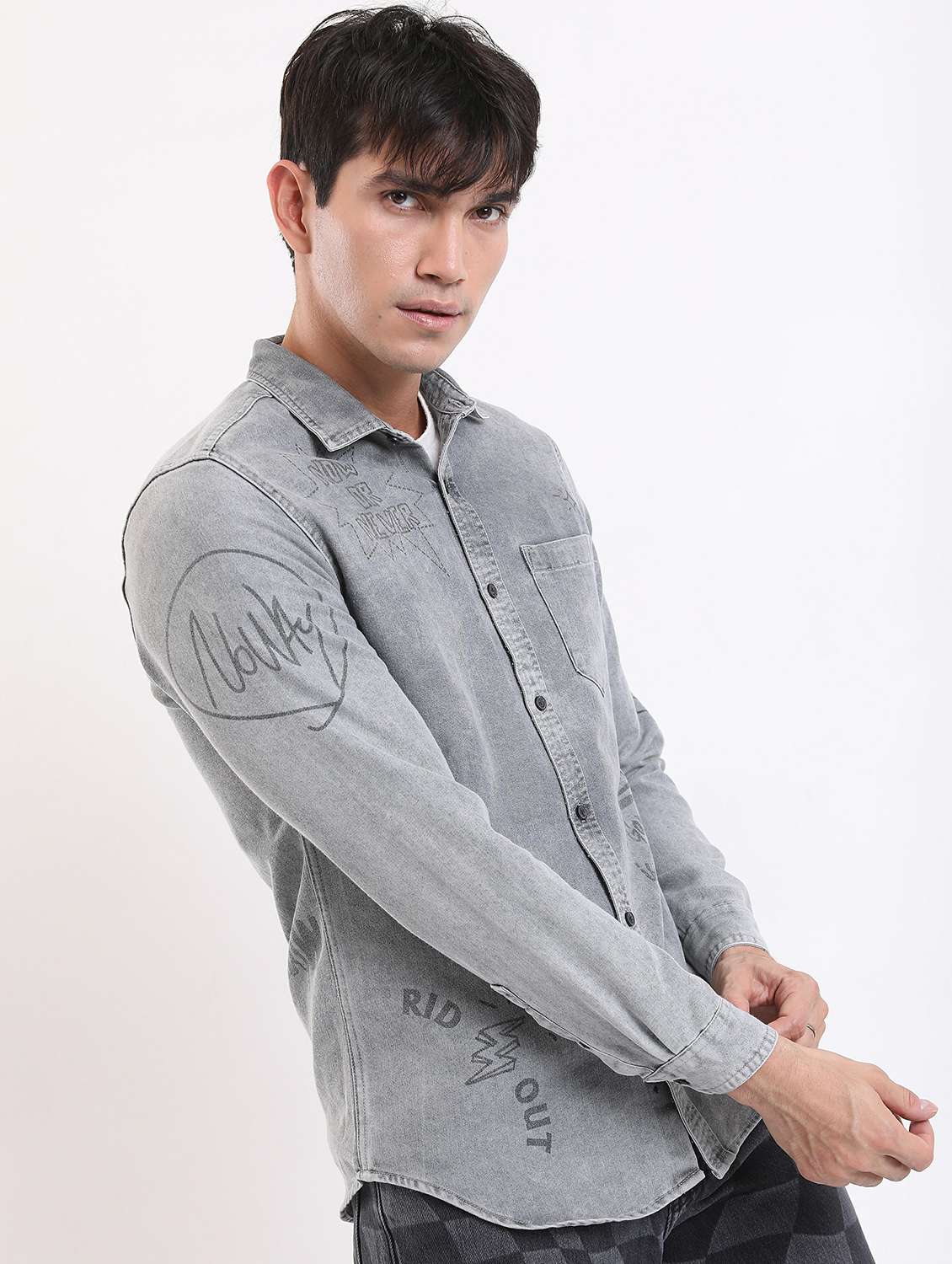 men grey  collared neck casual shirts - 21486903 -  Standard Image - 1