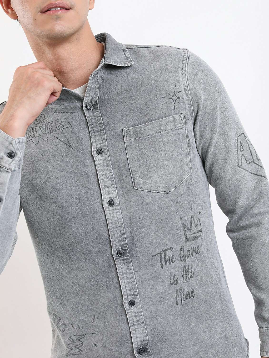 men grey  collared neck casual shirts - 21486903 -  Standard Image - 4