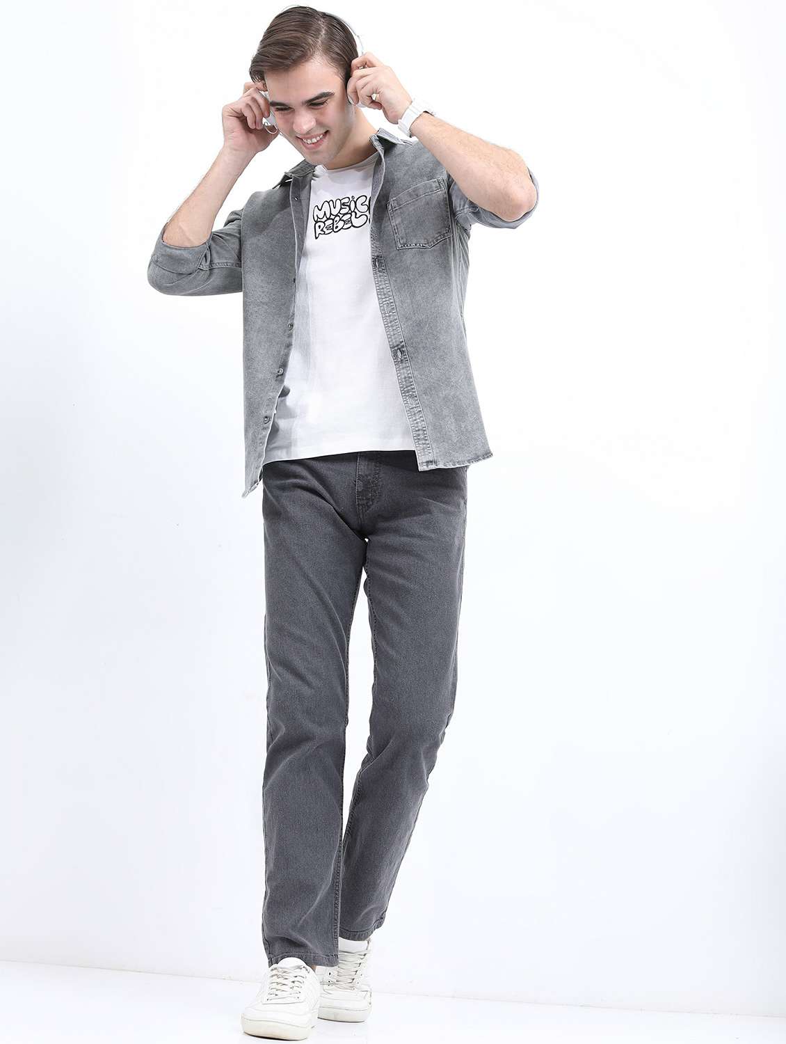 men grey collared neck casual shirts - 21486908 -  Standard Image - 4