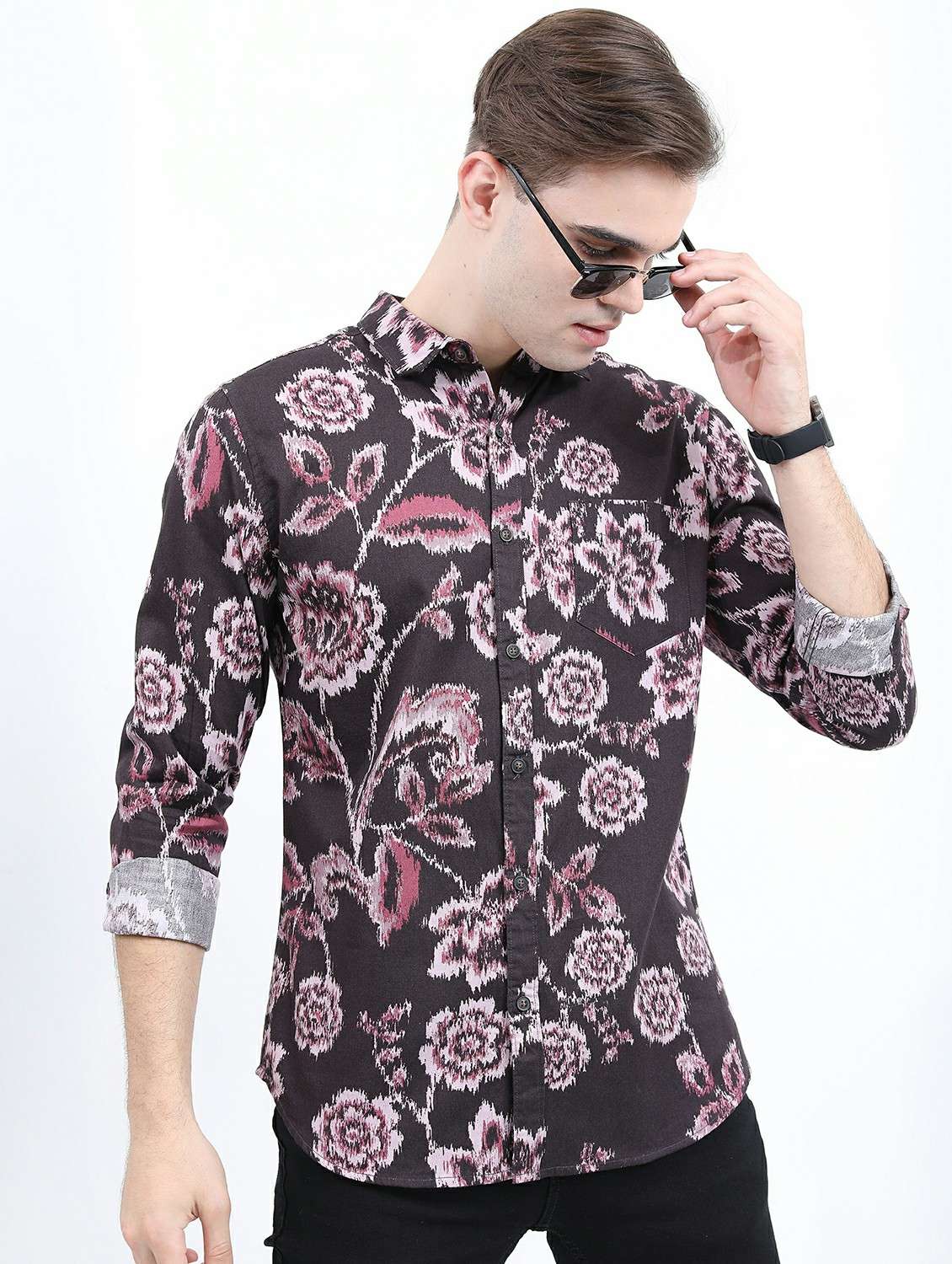 men brown collared neck casual shirts