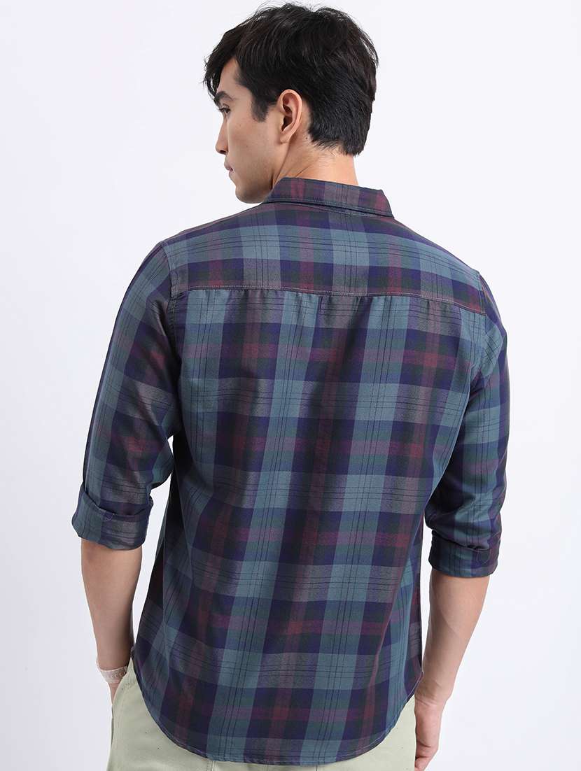men long sleeved checkered casual shirt - 21486945 -  Standard Image - 1