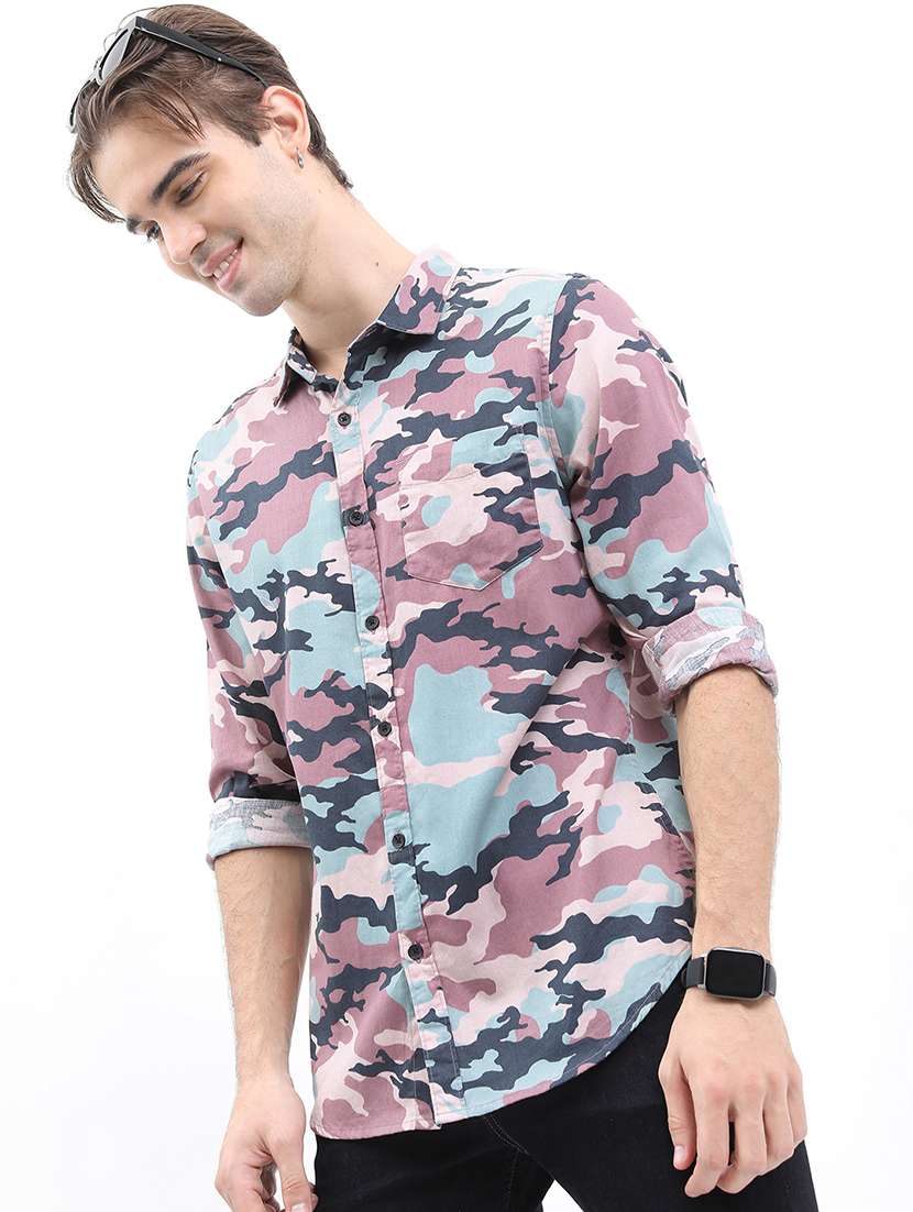 men printed collared casual shirt