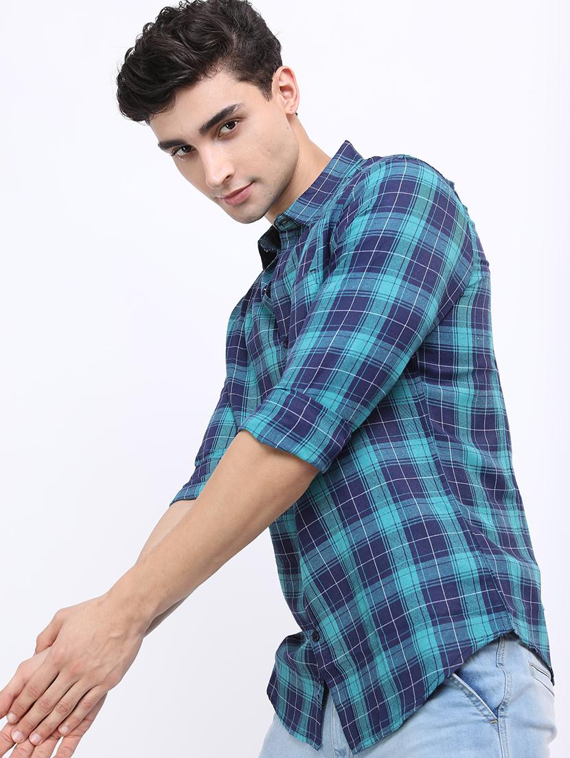 men blue regular fit checkered casual shirt - 21487064 - Standard Image - 1