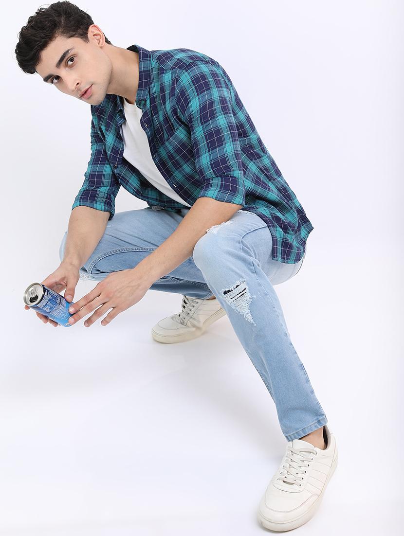 men blue regular fit checkered casual shirt - 21487064 - Standard Image - 4