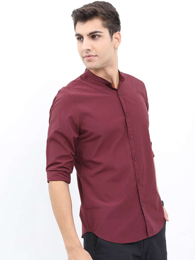 men mandarin neck solid casual shirt - 21487073 -  Standard Image - 1