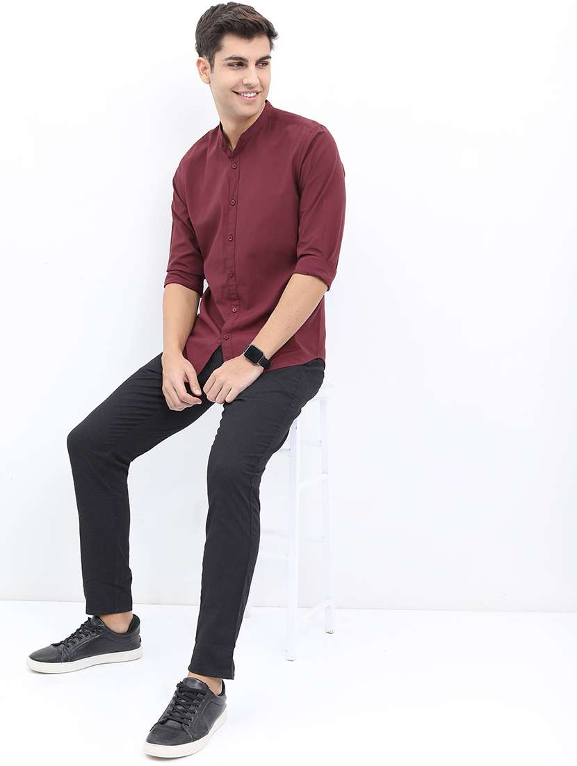 men mandarin neck solid casual shirt - 21487073 -  Standard Image - 4