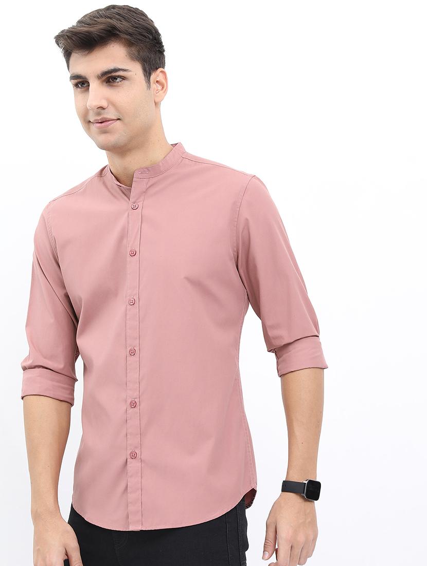 men mandarin neck solid casual shirt - 21487078 - Standard Image - 1