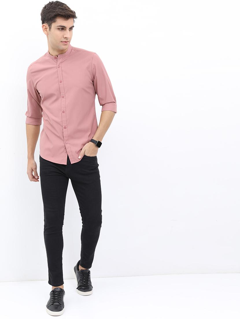 men mandarin neck solid casual shirt - 21487078 - Standard Image - 4