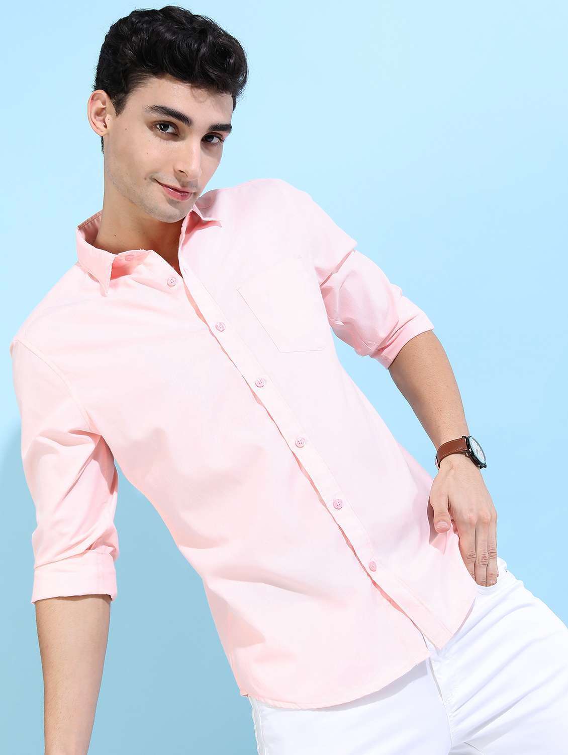 men solid collared casual wear shirt - 21487082 - Standard Image - 1