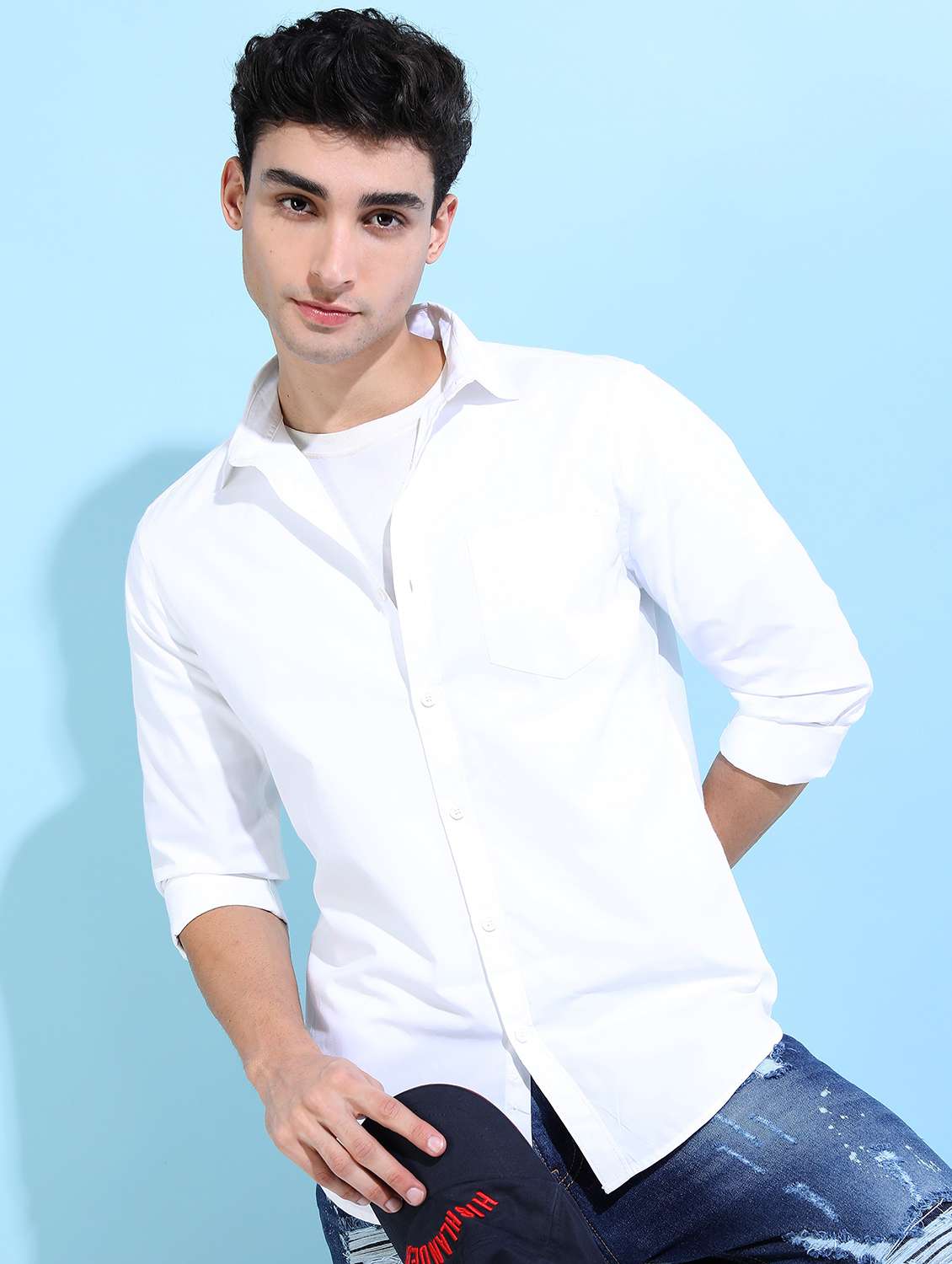 men solid collared casual wear shirt - 21487088 -  Standard Image - 1